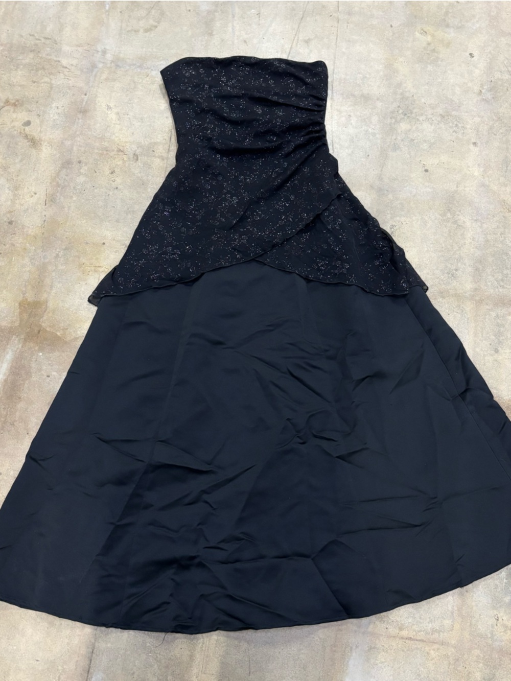 Vintage 90s prom dress Strapless Black Prom Dress with Sparkle Overlay